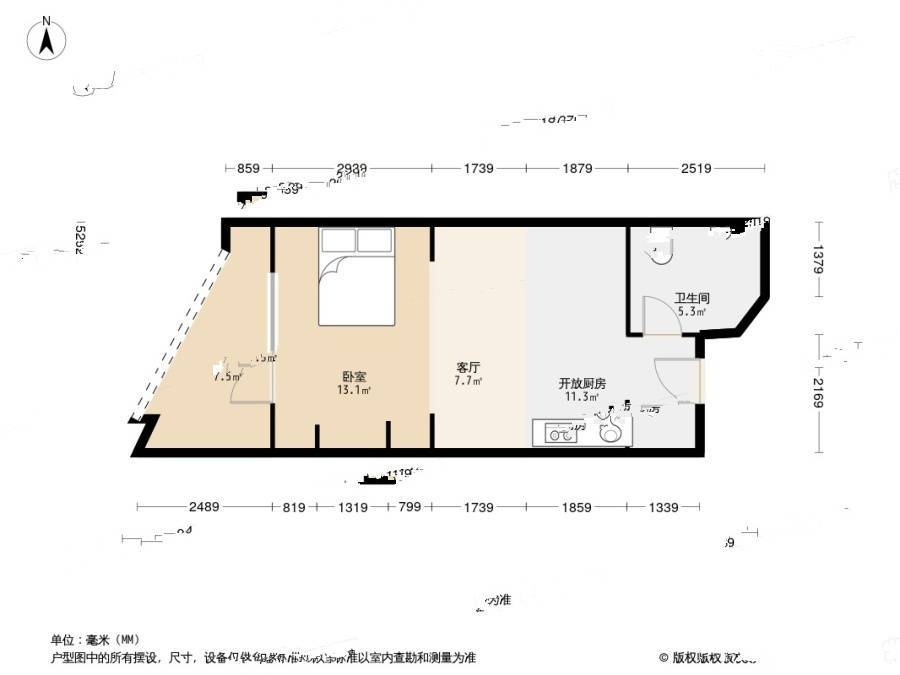 亿达蓝湾1室1厅1卫62.1㎡户型图