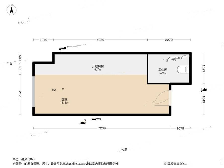 万国宫馆三期1室0厅1卫40㎡户型图