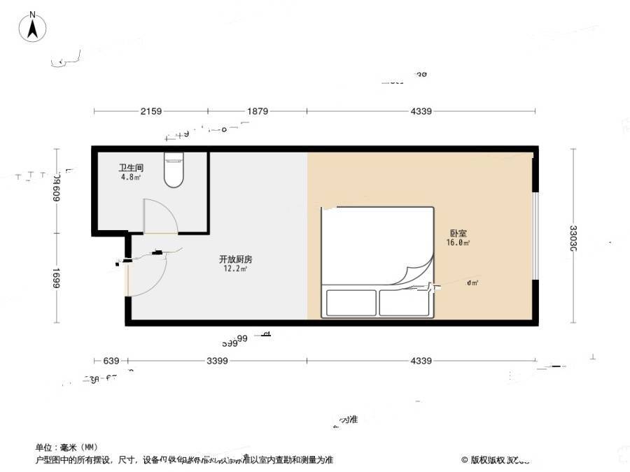 万国宫馆三期1室0厅1卫33.7㎡户型图