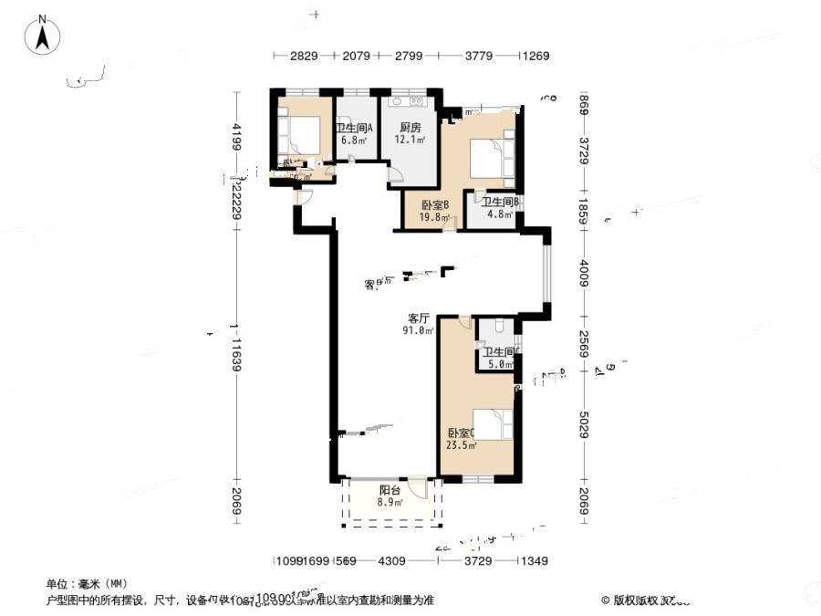 万国宫馆三期3室1厅3卫173.6㎡户型图