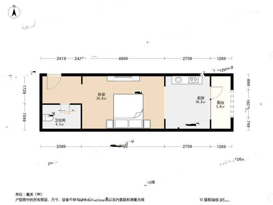 万国宫馆三期1室0厅1卫38.8㎡户型图