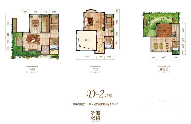 鲁能海蓝福源依澜湾别墅2室2厅3卫174㎡户型图