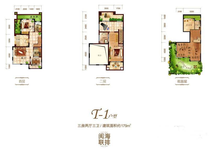 鲁能海蓝福源依澜湾别墅3室2厅3卫179㎡户型图