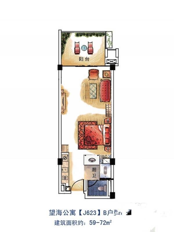 碧桂园金沙滩别墅1室1厅1卫59㎡户型图
