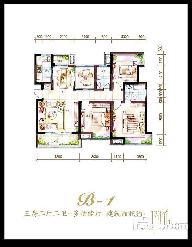 澄迈鲁能海蓝福源3室2厅2卫120㎡户型图