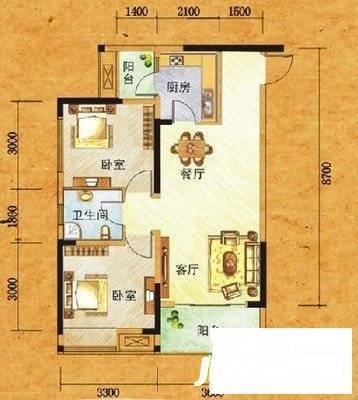 风华里1室2厅1卫56㎡户型图