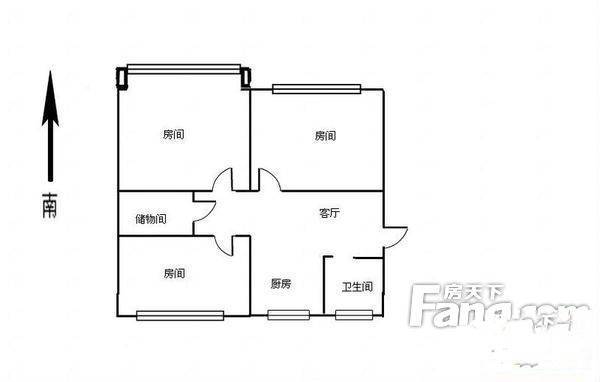 芦庄3室1厅1卫88㎡户型图