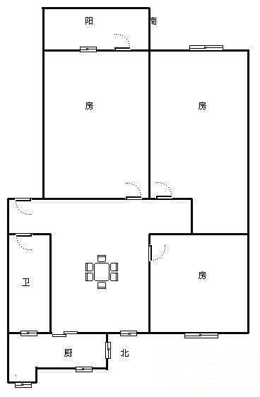 健康路3室1厅1卫90㎡户型图