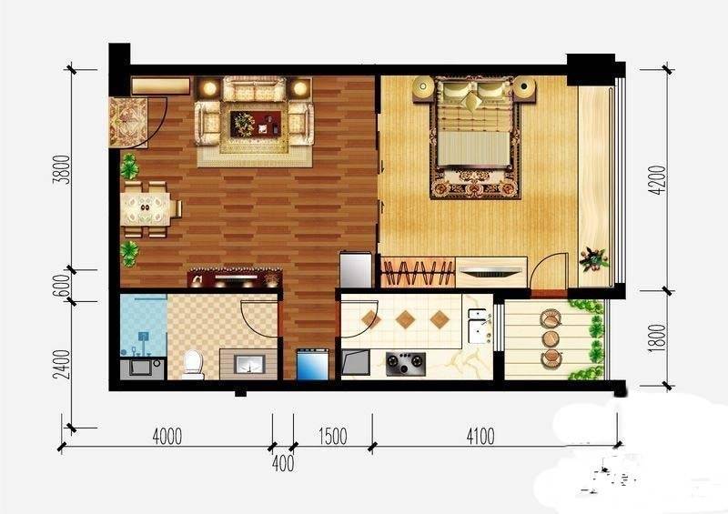 长江一号住宅1室1厅1卫65.7㎡户型图