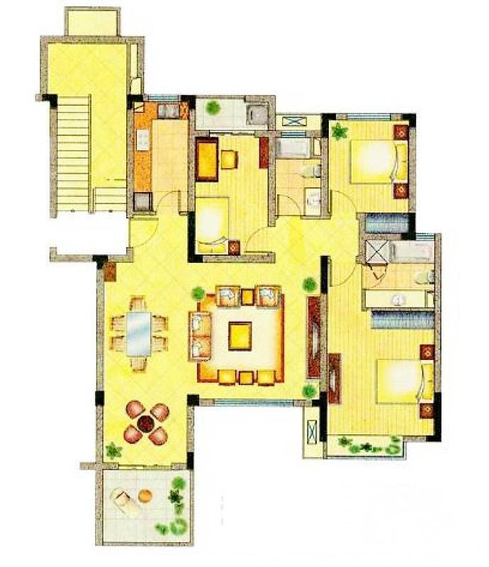 宝龙湖畔花城3室2厅2卫131㎡户型图