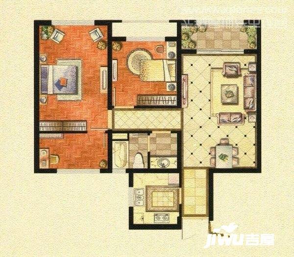 嘉利华府庄园住宅2室2厅1卫102㎡户型图