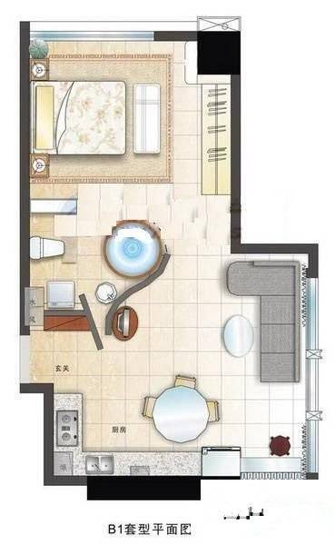 钱桥春满园1室1厅1卫50㎡户型图