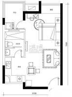 博客山1室1厅1卫43.3㎡户型图