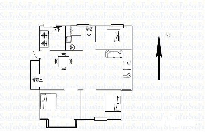 长宁苑3室1厅1卫105㎡户型图