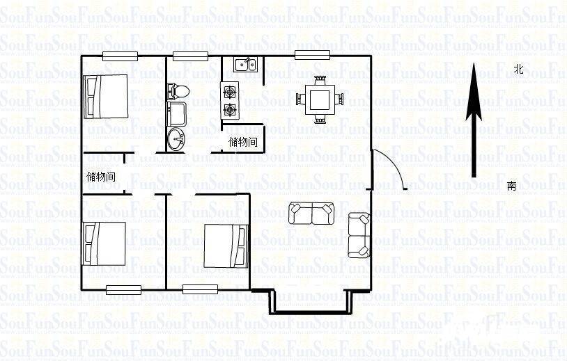 长宁苑3室2厅1卫140㎡户型图