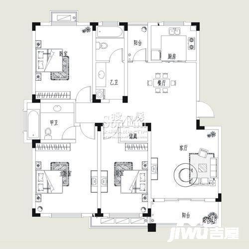 四季花城3室2厅2卫130㎡户型图