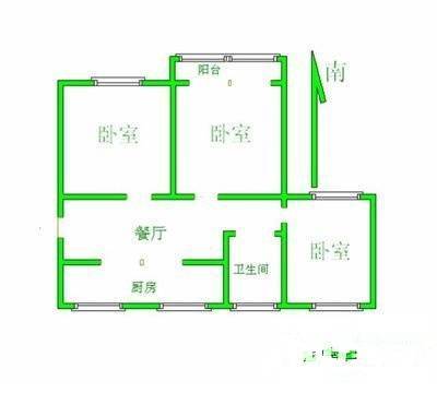 华晶新村3室1厅1卫77㎡户型图