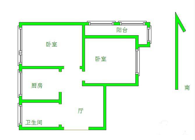 双河新村2室1厅1卫56㎡户型图