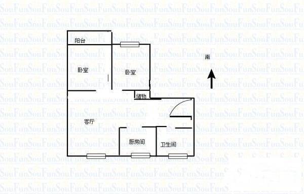 惠钱三村2室2厅1卫70㎡户型图