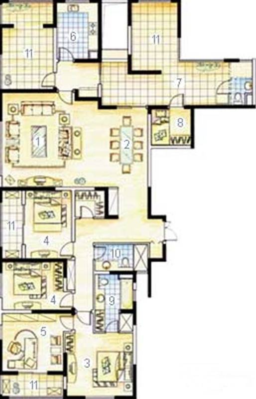 魅力万科城4室2厅3卫255㎡户型图