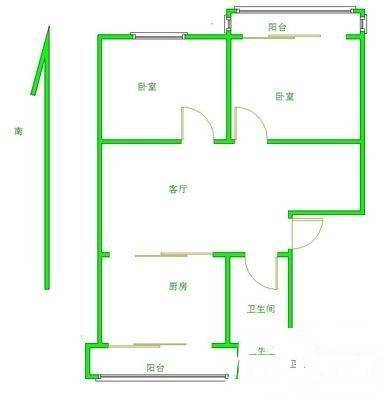 夏家边家园2室2厅1卫72㎡户型图