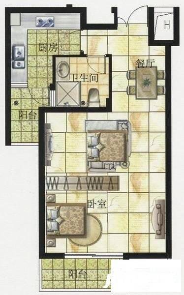 南湖家园1室2厅1卫58㎡户型图