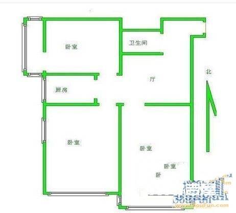 香梅假日花园二期3室1厅1卫100㎡户型图