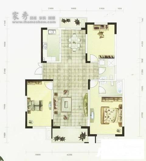 听松坊3室2厅1卫115㎡户型图