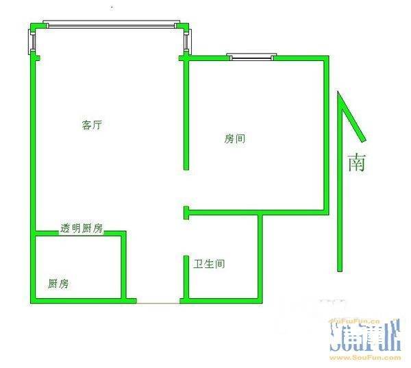 盛新里1室1厅1卫45㎡户型图