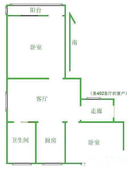 杨北新村2室1厅1卫55㎡户型图