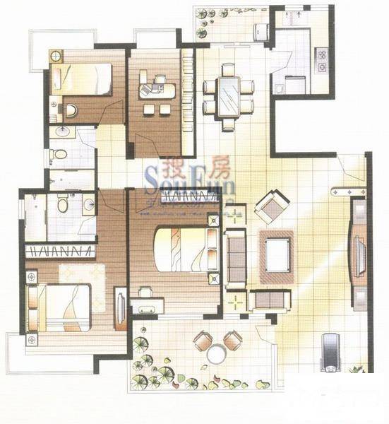 阳光城市花园四期4室2厅2卫138㎡户型图