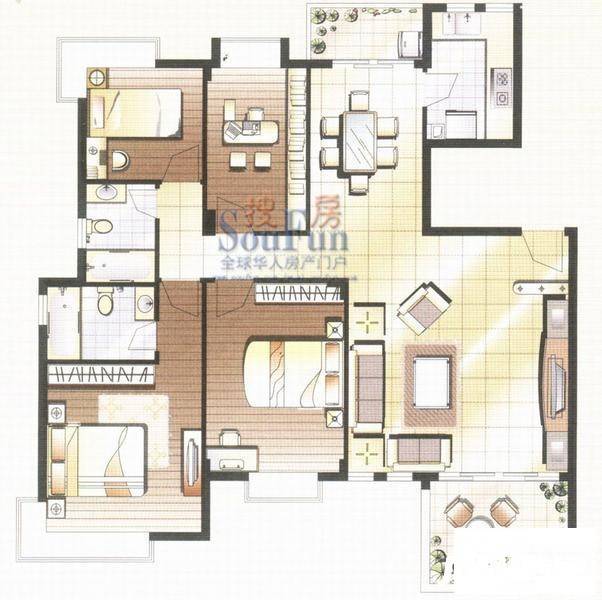 阳光城市花园四期4室2厅2卫128㎡户型图