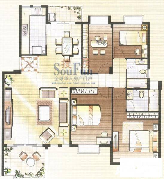 阳光城市花园四期4室2厅2卫133㎡户型图