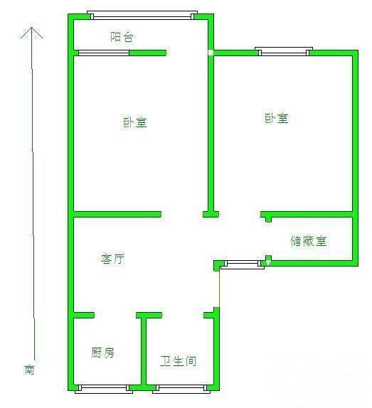 向阳新村2室1厅1卫65㎡户型图