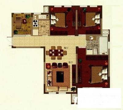 竹苑新村3室2厅1卫100㎡户型图