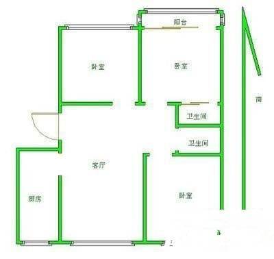 东亭锦绣花园2室2厅1卫25㎡户型图