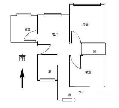 峰影新村3室1厅1卫84㎡户型图