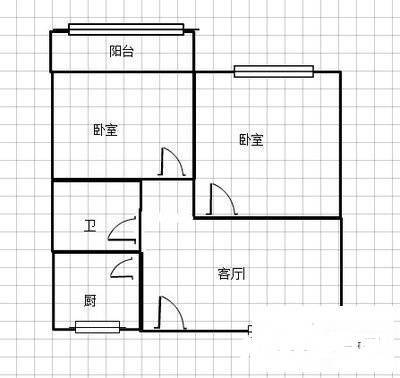 峰影新村2室1厅1卫58㎡户型图