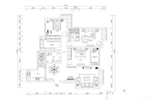 栖芸苑3室1厅1卫150㎡户型图