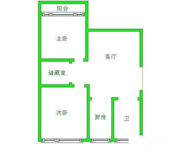 景秀苑2室1厅1卫75㎡户型图