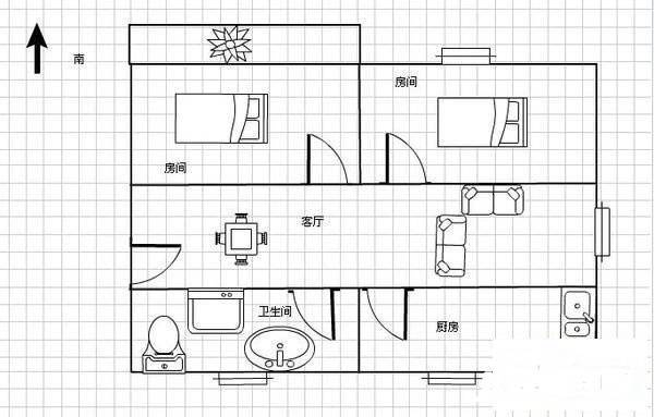 升平巷2室1厅1卫67㎡户型图