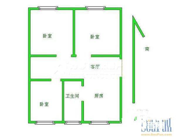 广瑞二村3室1厅1卫71.3㎡户型图