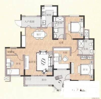 泰伯花园二区3室2厅2卫160㎡户型图