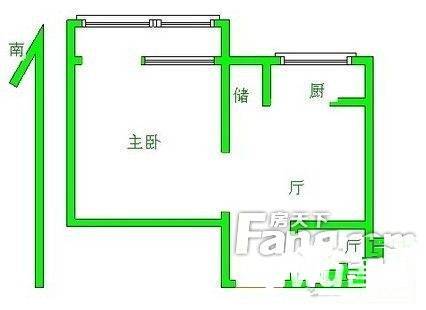 叙丰里1室1厅1卫45.6㎡户型图