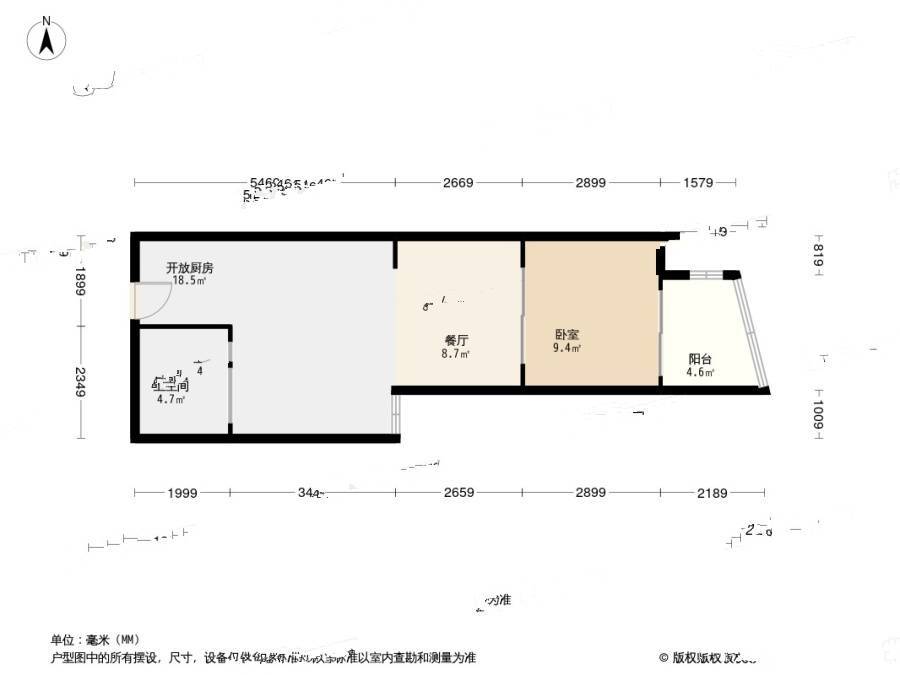 长江绿岛三期1室1厅1卫55.7㎡户型图