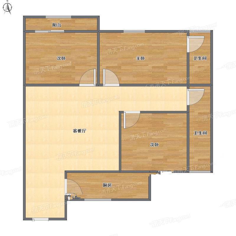 钱桥复兴村3室2厅0卫100㎡户型图