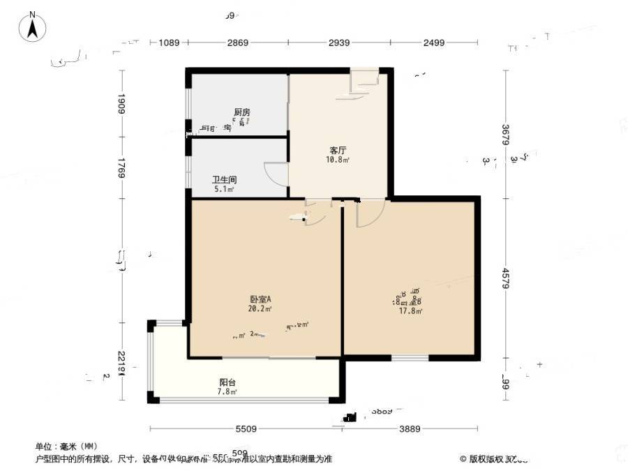 双河新村2室1厅1卫60.7㎡户型图