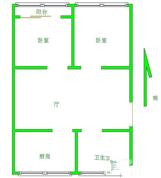 老轻院住宅小区2室1厅1卫64㎡户型图