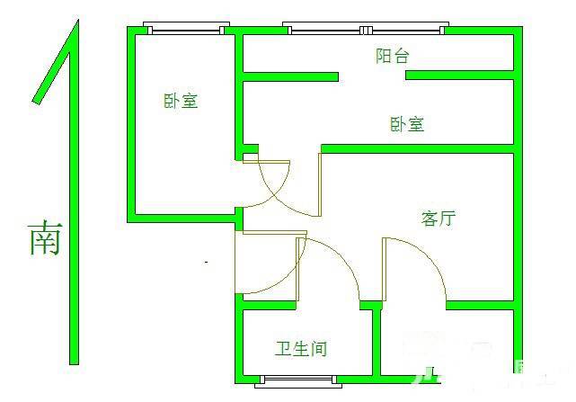 老轻院住宅小区2室1厅1卫61㎡户型图