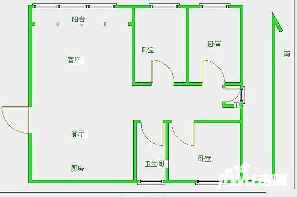 南湖家园3室1厅1卫80㎡户型图